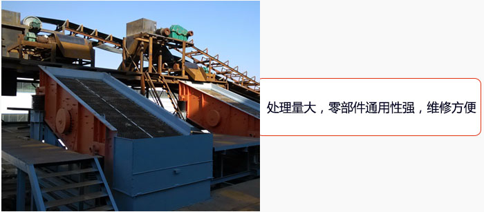 圓振動(dòng)篩處理量大，零部件通用性強(qiáng)，維修方便。