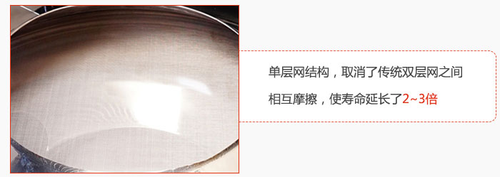 單層網(wǎng)結構，取消了傳統(tǒng)雙層網(wǎng)之間相互摩擦，使壽命延長了2~3倍