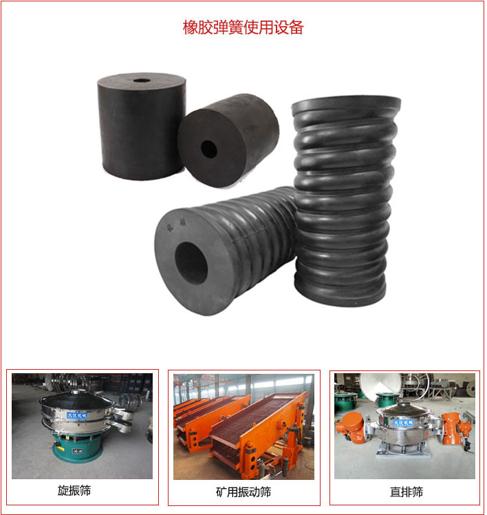 橡膠彈簧適用設(shè)備：旋振篩，礦用振動篩，直排篩等