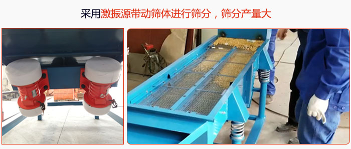 采用激振源帶動篩體進行篩分，篩分產(chǎn)量大。