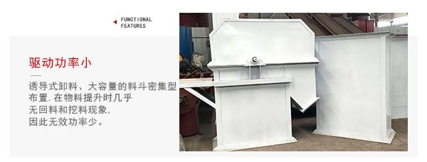 TD型斗式提升機(jī)驅(qū)動(dòng)力小，無(wú)回料等特點(diǎn)展示圖。