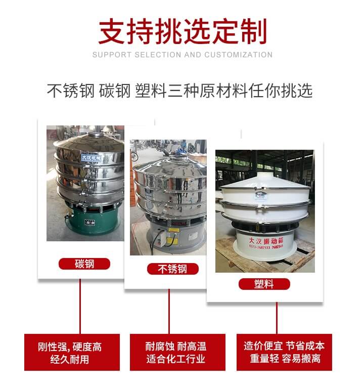 旋振篩可配置一到四層的篩網(wǎng)。旋振篩的篩分效率高，篩分精度高，篩分率高達96%。