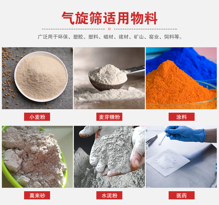 氣旋篩適用物料：小麥粉，麥芽糖粉，涂料，等粉狀物料。