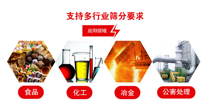 旋振篩適用的行業(yè)：食品行業(yè)，化工行業(yè)，冶金行業(yè)，公害處理等。