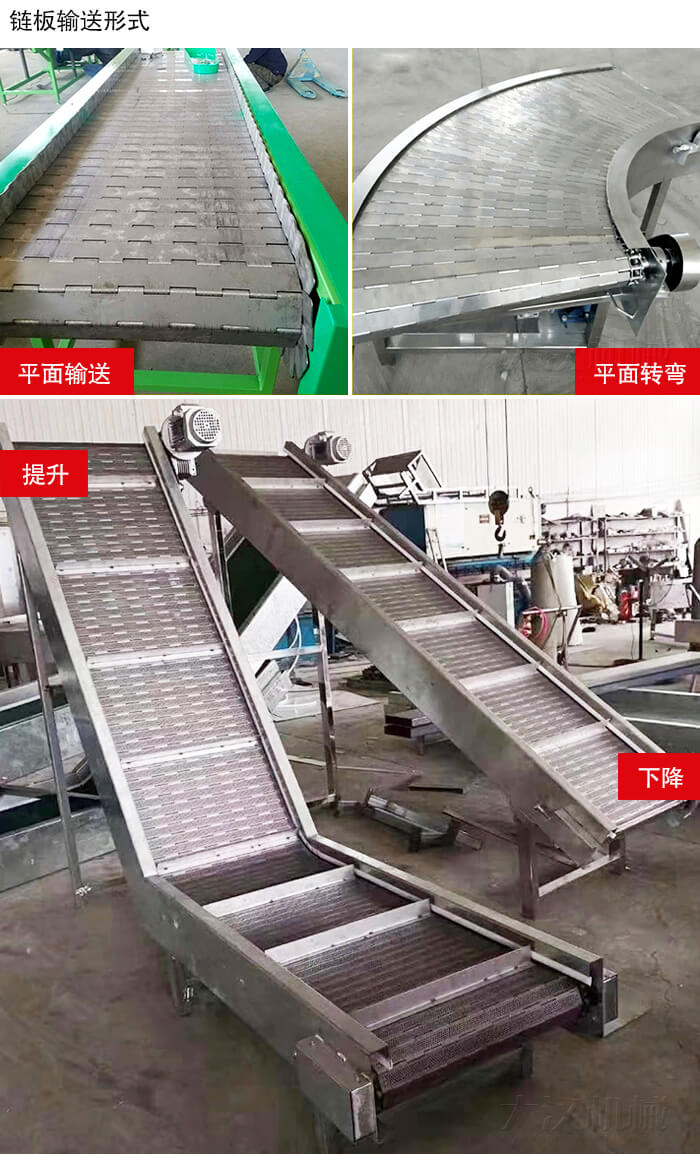 鏈板輸送機(jī)平面輸送，平面拐彎，提升等運(yùn)行現(xiàn)場(chǎng)圖片